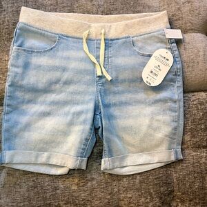 Light Blue Jean Shorts with Grey Waistband